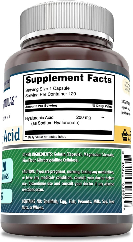 Amazing Formulas Hyaluronic Acid Capsules Supplement- Support Healthy Connective Tissue and Joints - Promote Youthful Healthy Skin (200 mg, 120 Count)