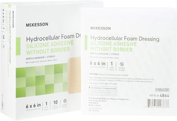 Mckesson Hydrocellular Foam Dressings, Sterile, Silicone Adhesive Without Border, 6 In X 6 In, 10 Count, 1 Pack