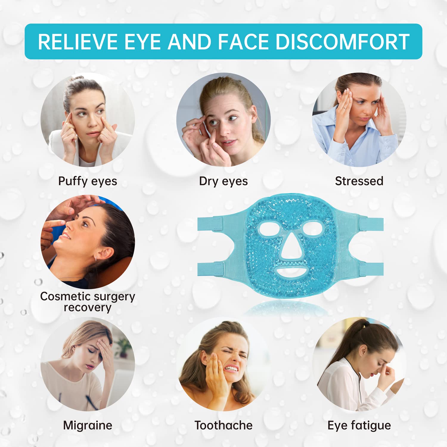 Znöcuetöd Face Eye Mask Ice Pack For Reducing Puffiness, Bags Under Eyes, Puffy Dark Circles, Migraine,Hot/Cold Pack With Soft Plush Backing (Pink-(1*Eye Mask+1*Face Mask)) : Health & Household