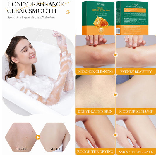 Bioaqua Vitamin E Manuka Honey Soap Deep Cleansing Foam Oil Control Nature Nourishing Smooth Moisturizing Skin 80G / 2.82Oz