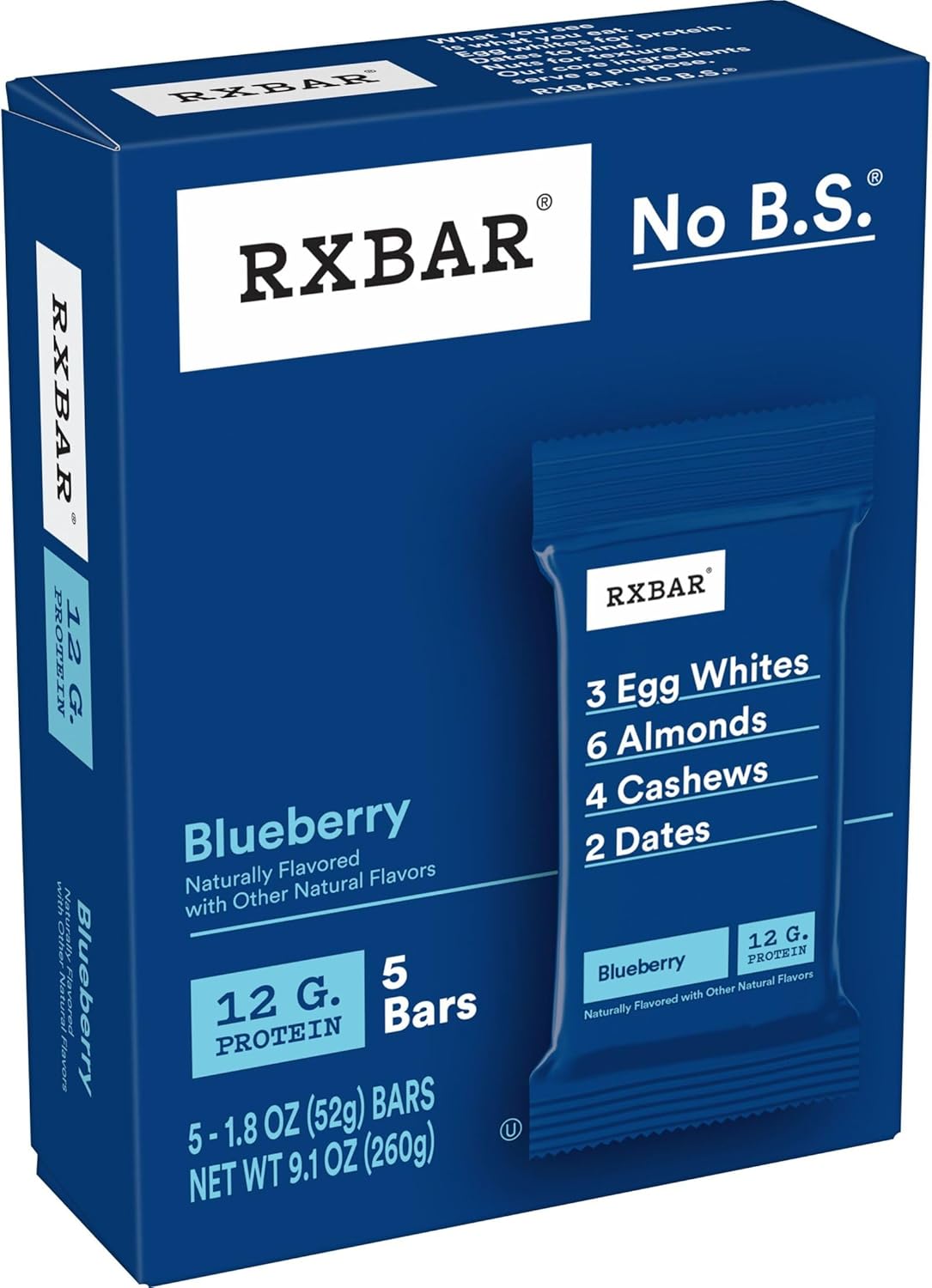 RXBAR Protein Bars, 12g Protein, Gluten Free Snacks, Blueberry (6 Boxes, 30 Bars) : Health & Household