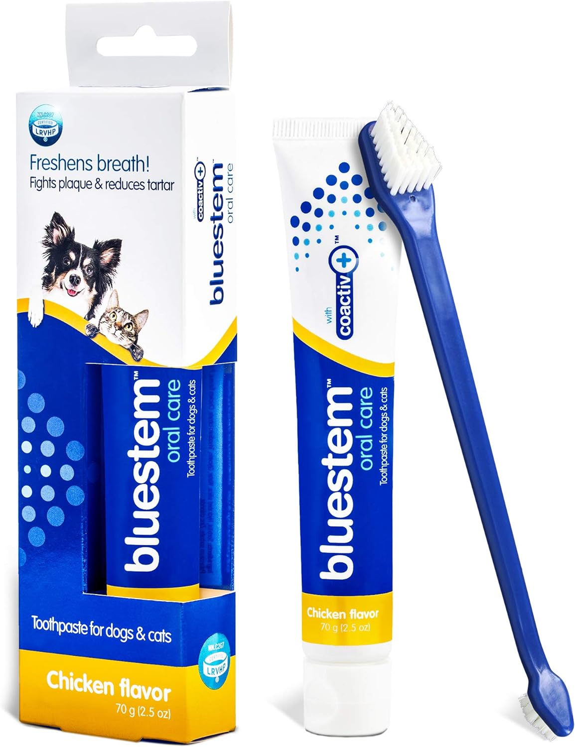 Dog Toothbrush and Toothpaste : Chicken Flavor Tooth Paste with Tooth Brush for Dogs & Cats. Teeth Brushing Cleaner Pet Breath Freshener Oral Care Dental Cleaning Kit. Tartar & Plaque Remover Brushes