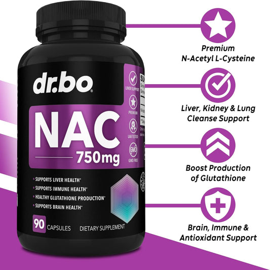 NAC Supplement N-Acetyl Cysteine Pills - 750mg N Acetyl Cysteine Pure Vitamin Capsule - Daily Liver Support Formula for Lung Cleanse Health, Kidney Detox, Brain & Respiratory Supplements - 90 Capsules