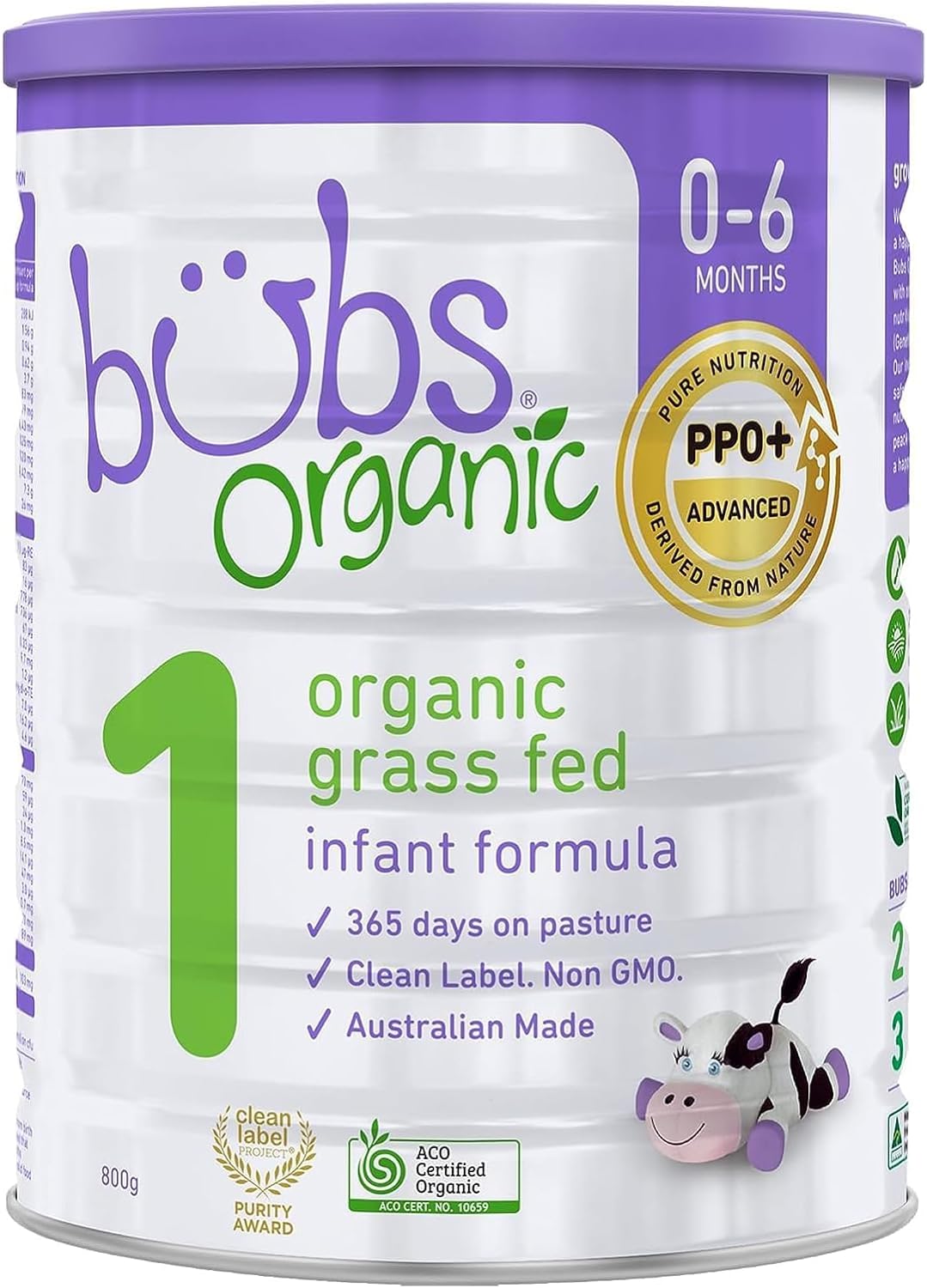 Bubs Organic Grass Fed Infant Formula Stage 1, Infants 0-6 months, Made with Non-GMO Organic Milk, 28.2 Oz