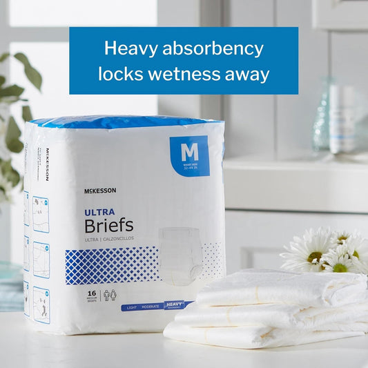 Mckesson Ultra Briefs, Incontinence, Heavy Absorbency, Medium, 16 Count, 1 Pack