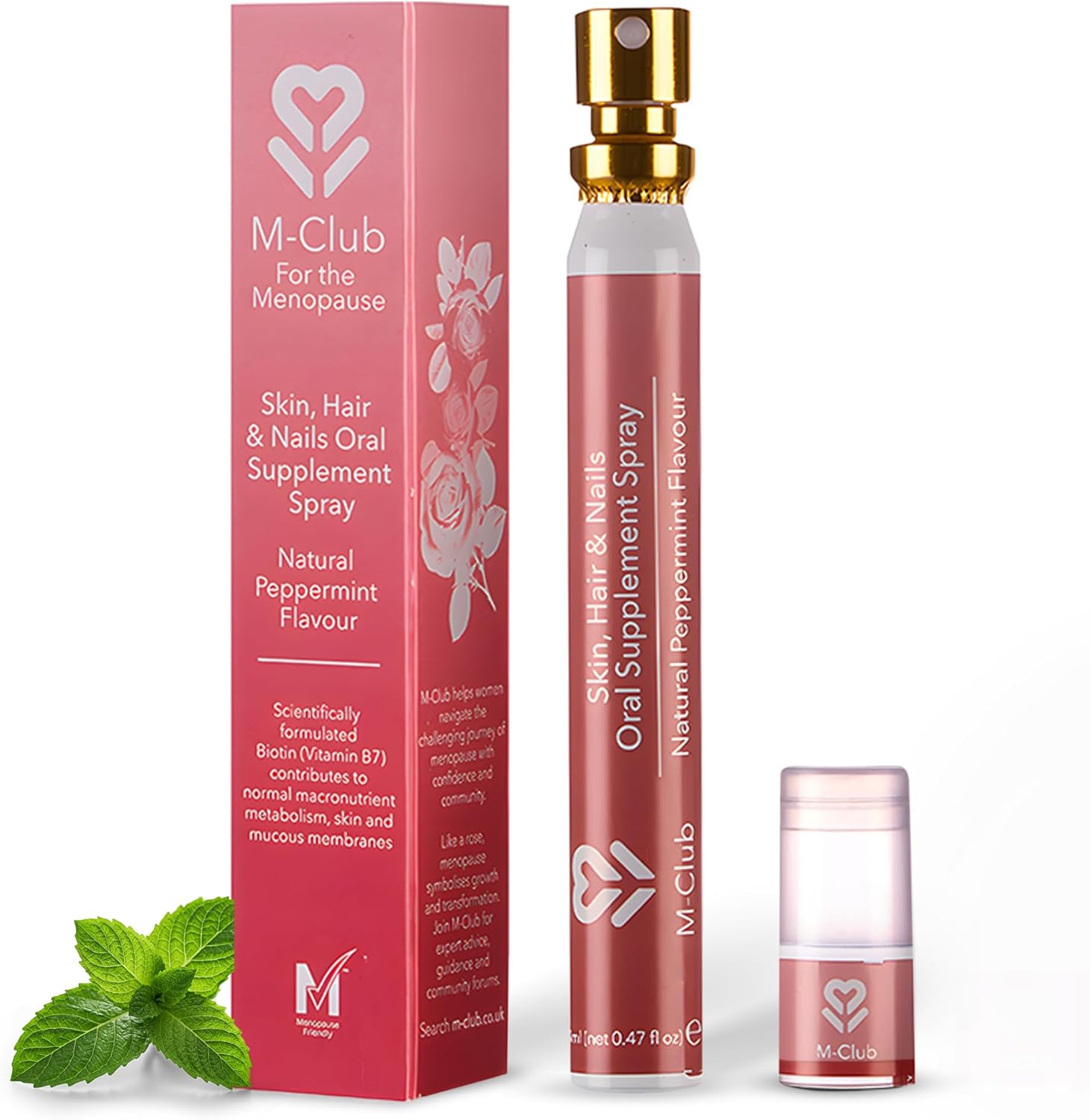 M-Club Biotin Skin, Hair & Nails Oral Supplement Spray 14Ml – Fast-Absorbing, 30-Day Supply – Biotic Promotes Hair Growth, Strengthens Nails – Menopause, Vegan, Non-Gmo – Peppermint Flavour