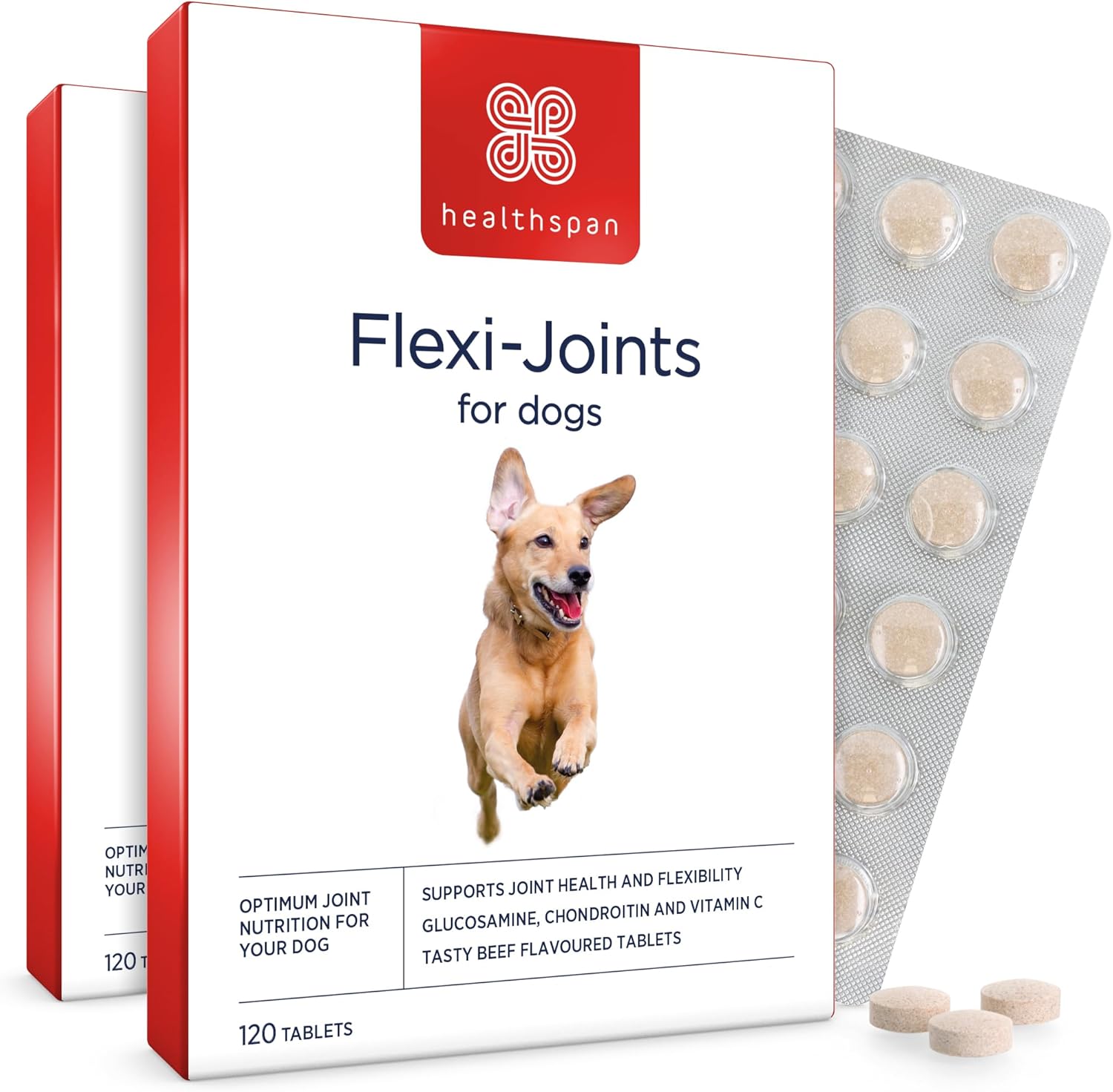 Healthspan Flexi-Joints For Dogs | Supports Your Dog'S Joint Health | Blend Of Glucosamine And Chondroitin | With Vitamins C & E | Delicious Beef Flavour (240 Tablets)