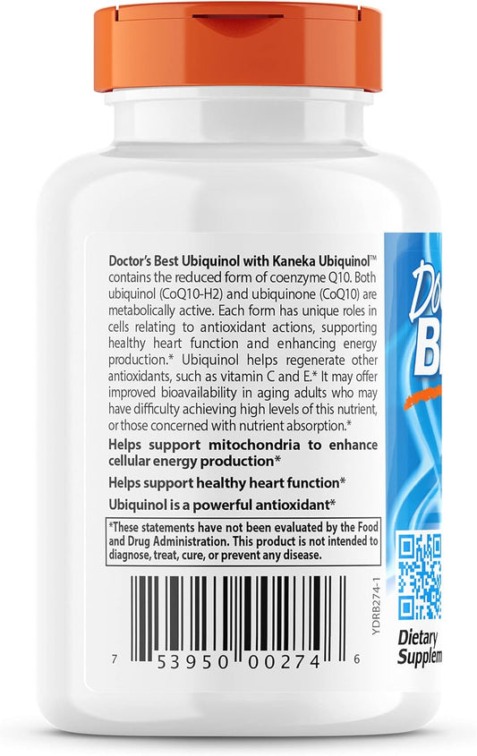 Doctor'S Best Ubiquinol Featuring Kaneka Qh, Non-Gmo, Gluten Free, Soy Free, Heart Health, 200 Mg, 30 Softgels