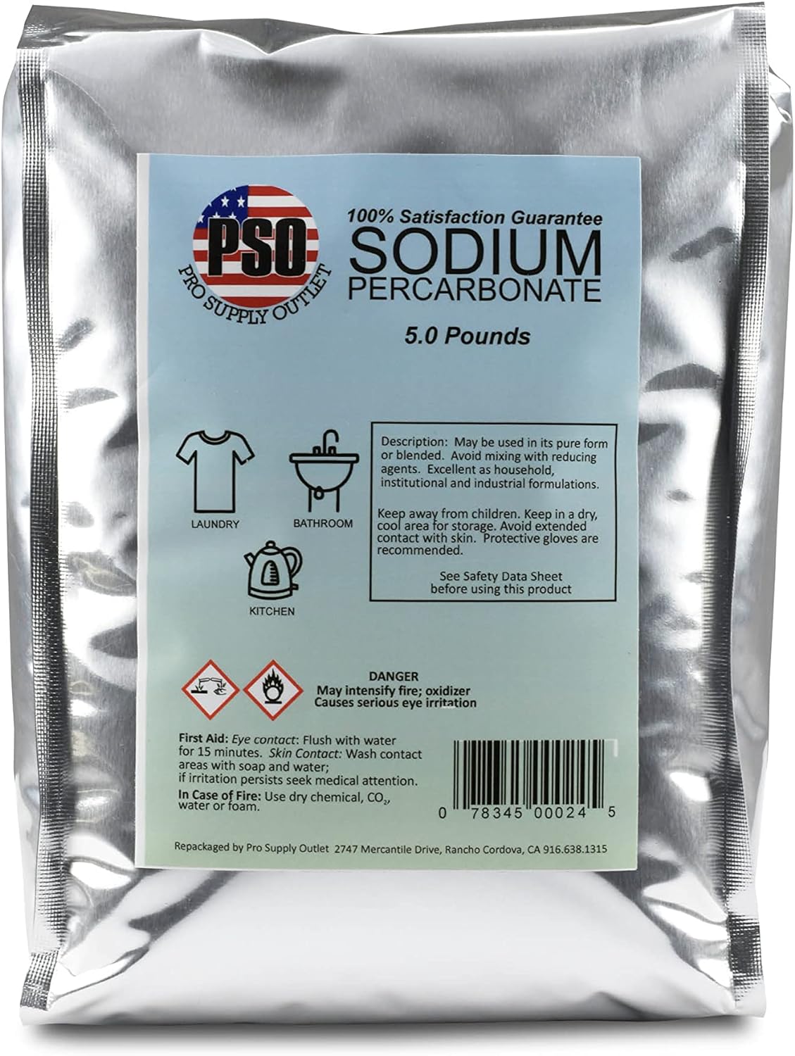 SupplyMasters Sodium Percarbonate Powder 5 lbs Pack - Oxygen Source & Bleach Alternative - Clothes Brightener, Laundry Detergent & Stain Remover