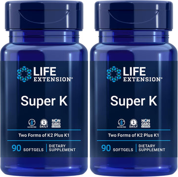 Life Extension Super K, Vitamin K1, Vitamin K2 Mk-7, Vitamin K2 Mk-4, Vitamin C, Bone/Heart/Arterial Health, 3-Month Supply, Gluten-Free, 1 Daily, Non-Gmo, 90 Softgels (Pack Of 2)