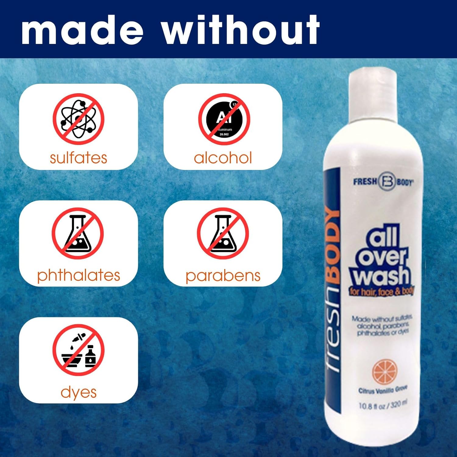 Fresh Body Fb All Over Wash For Hair, Face & Body, 10.8Oz Shampoo And Body Wash For Men & Women - Citrus Vanilla Grove Shower Gel, Made Without Alcohol, Sulfates, Dyes Or Parabens : Beauty & Personal Care