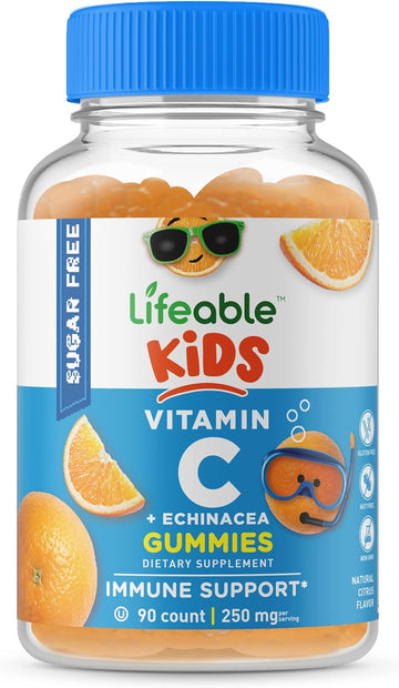 Lifeable Sugar Free Vitamin C for Kids ? 250 mg ? with Echinacea ? Great Tasting Natural Flavor Gummy Supplement ? Vegetarian GMO-Free Chewable Vitamin ? for Immune Support ? for Children ? 90 Gummies