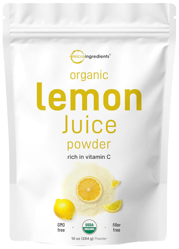 Organic Lemon Juice Powder, 10 Ounce | 100% Natural Fruit Powder | Cold Pressed Lemons Source | No Sugar & Additives | Great Flavor For Drinks, Smoothie, & Beverages | Non-Gmo & Vegan Friendly