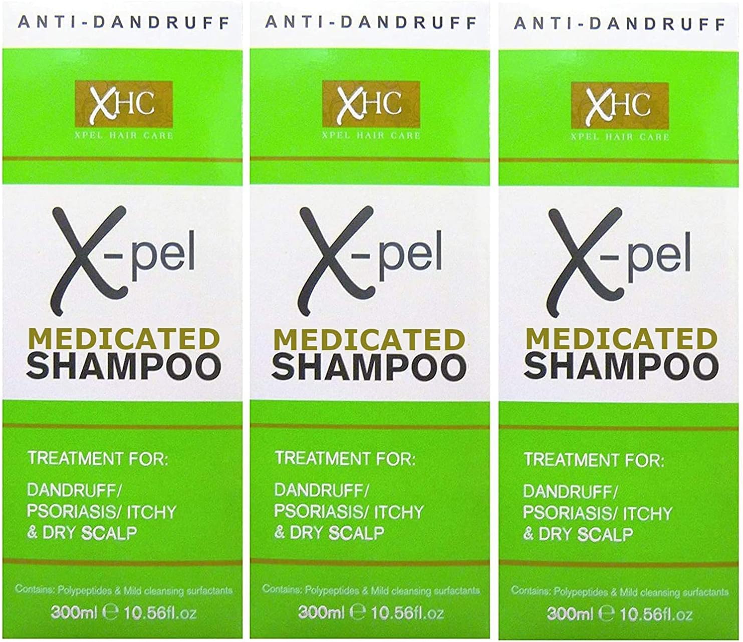 Xpel Medicated Shampoo Treatment For Dandruff Psoriasis Dry Itchy Scalp (3 X 300 Millilitres)