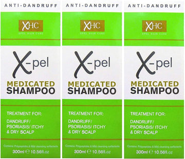 Xpel Medicated Shampoo Treatment For Dandruff Psoriasis Dry Itchy Scalp (3 X 300 Millilitres)