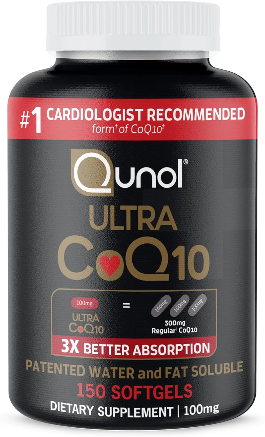 Coq10 100Mg Softgels - Qunol Ultra 3X Better Absorption Coenzyme Q10 Supplements - Antioxidant Supplement For Vascular And Heart Health & Energy Production - 5 Month Supply - 150 Count