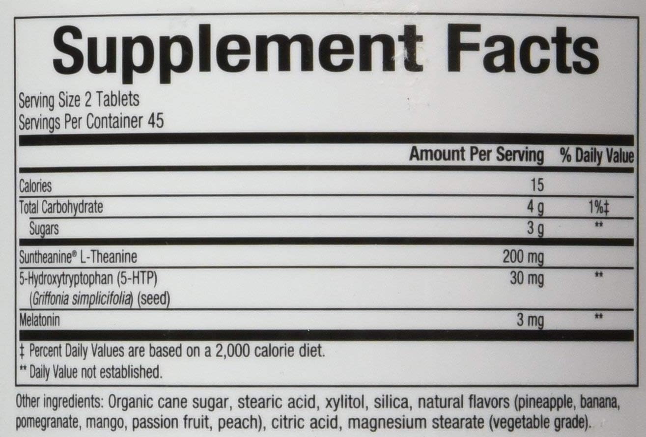 Bioclinic Naturals Somno-Pro L-Theanine - 5-Htp - Melatonin Tropical Breeze 90 Chewable Tablets