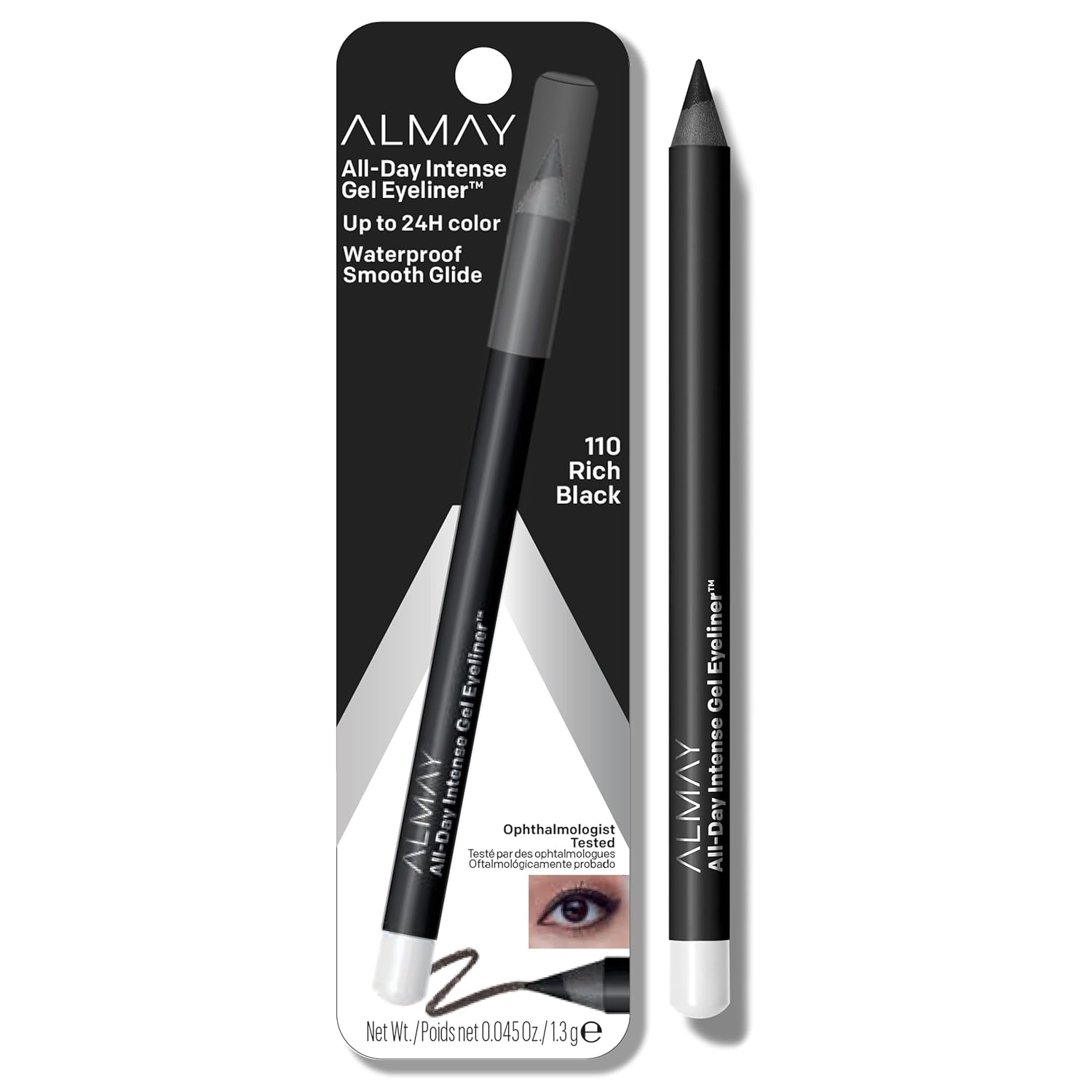 Almay Gel Eyeliner, Waterproof, Fade-Proof Eye Makeup, Easy-To-Sharpen Liner Pencil, 110 Rich Black, 0.045 Oz