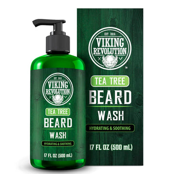 Viking Revolution Tea Tree Beard Wash For Men With Argan Oil And Ginseng Root Extract - Beard Softener And Strengthener Beard Shampoo With Olive Oil Beard Care To Avoid Beard Dandruff And Itch (17Oz)