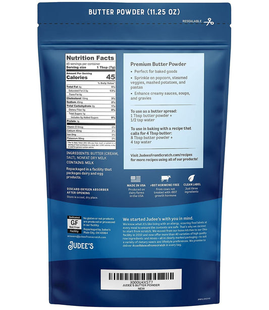 Judee’S Butter Powder 11.25Oz - 100% Non-Gmo, Keto-Friendly, Rbst Hormone-Free, Gluten-Free And Nut-Free - Baking Ready Ingredient - Make Butter Spread - Made In Usa