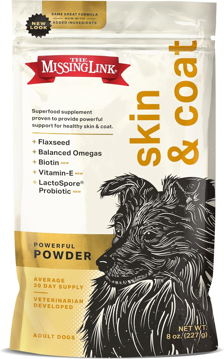 The Missing Link Skin & Coat + Probiotics Supplement 8oz Bag - Powerful Superfood Powder for Dogs Supports Healthy Skin & Glossy Coat, Promotes Hair Growth