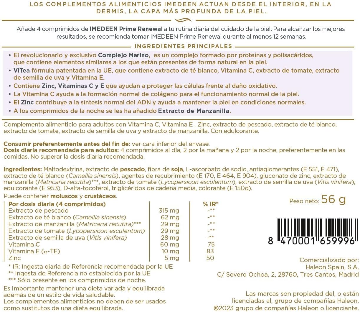 IMEDEEN Prime Renewal Anti-Aging Dietary Supplement — ViTea, Marine Complex, Vitamin C, E, and Zinc — Contributes to collagen formation — 120 tablets : Amazon.co.uk: Health & Personal Care