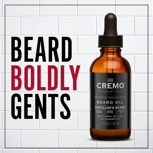 Cremo Beard Oil, Distiller's Blend (Reserve Collection), 1 fl oz - Restore Natural Moisture and Soften Your Beard To Help Relieve Beard Itch