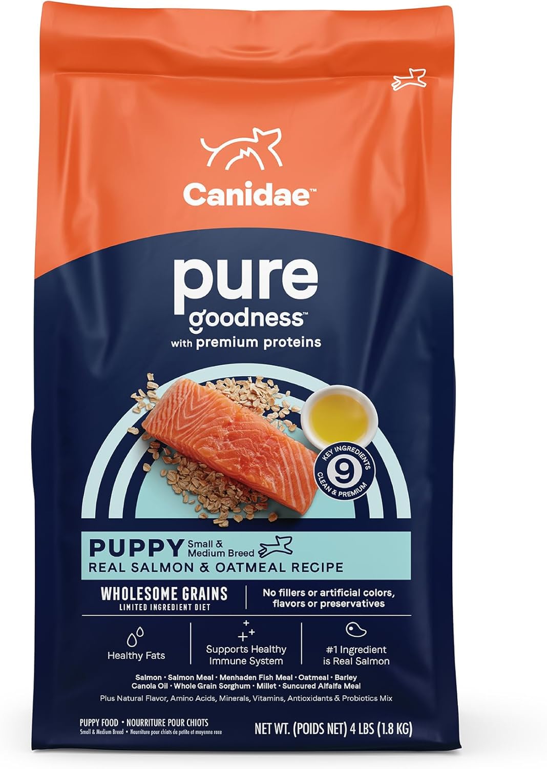 Canidae Pure Dry Puppy Food With Wholesome Grains, Real Salmon & Oatmeal, 4 Lbs