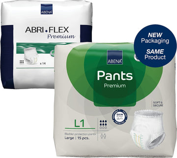 Abena Pants Premium Pull-Up Incontinence Pants, Eco-Labelled Incontinence Pants for Men & Women, Discreet, Protective, Breathable, Comfortable - Large 1, 100-140cm Waist, 1400ml Absorbency, 15PK