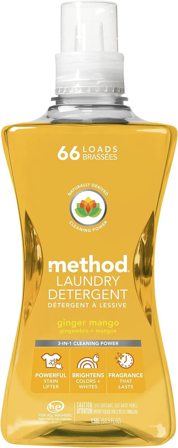 Method Liquid Laundry Detergent, Ginger Mango, 66 Loads Per Bottle, Hypoallergenic + Biodegradable Formula, Plant-Based Stain Remover, 53.5 Fl Oz (Pack of 1)