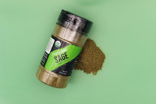 FreshJax Organic Sage Leaf Ground Powder (1.8 oz Large Bottle) Non GMO, Gluten Free, Keto, Paleo, No Preservatives Certified Organic Sage Dried Leaves Powder | Handcrafted in Jacksonville, Florida