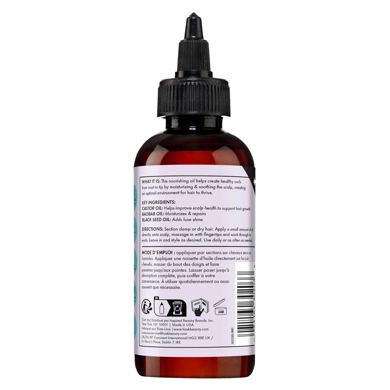 Hask Texture Series Strengthening Scalp & Hair Oil With Castor, Baobab & Black Seed Oils For Curly, Coily & Kinky Hair, Gluten-Free, Sulfate-Free, Cruelty-Free – 4 Fl Oz : Beauty & Personal Care