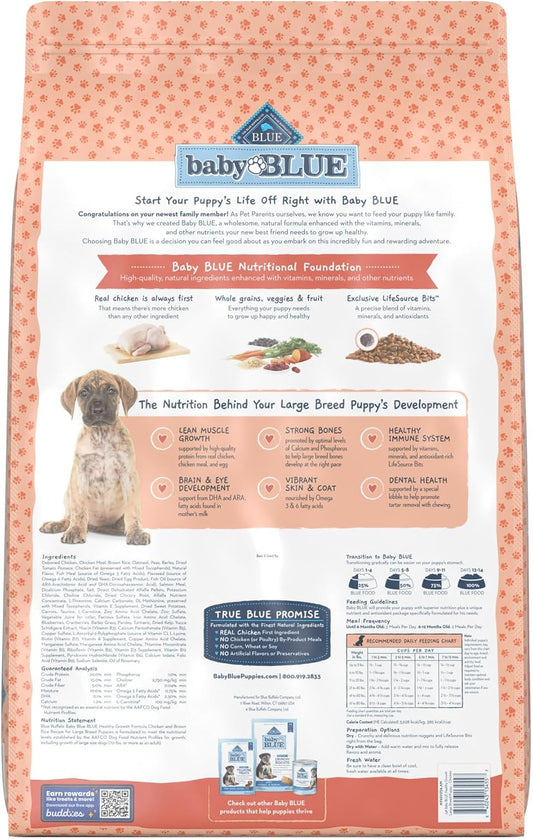 Blue Buffalo Baby Blue Natural Large Breed Puppy Dry Dog Food, Healthy Growth Formula With Dha, Chicken And Brown Rice Recipe, 24-Lb. Bag