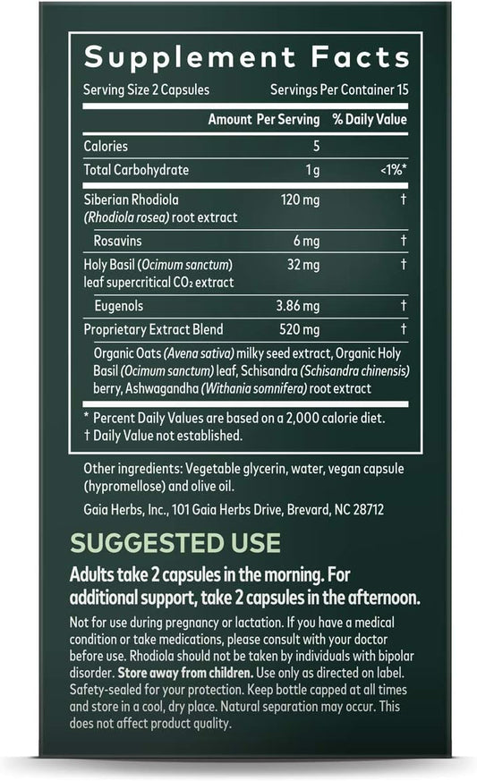 Gaia Herbs Stress Response - Stress Support Supplement with Rhodiola - Ashwagandha Capsules with Holy Basil & Oats - Herbal Supplements with Schisandra - 30 Vegan Liq Phyto-Caps