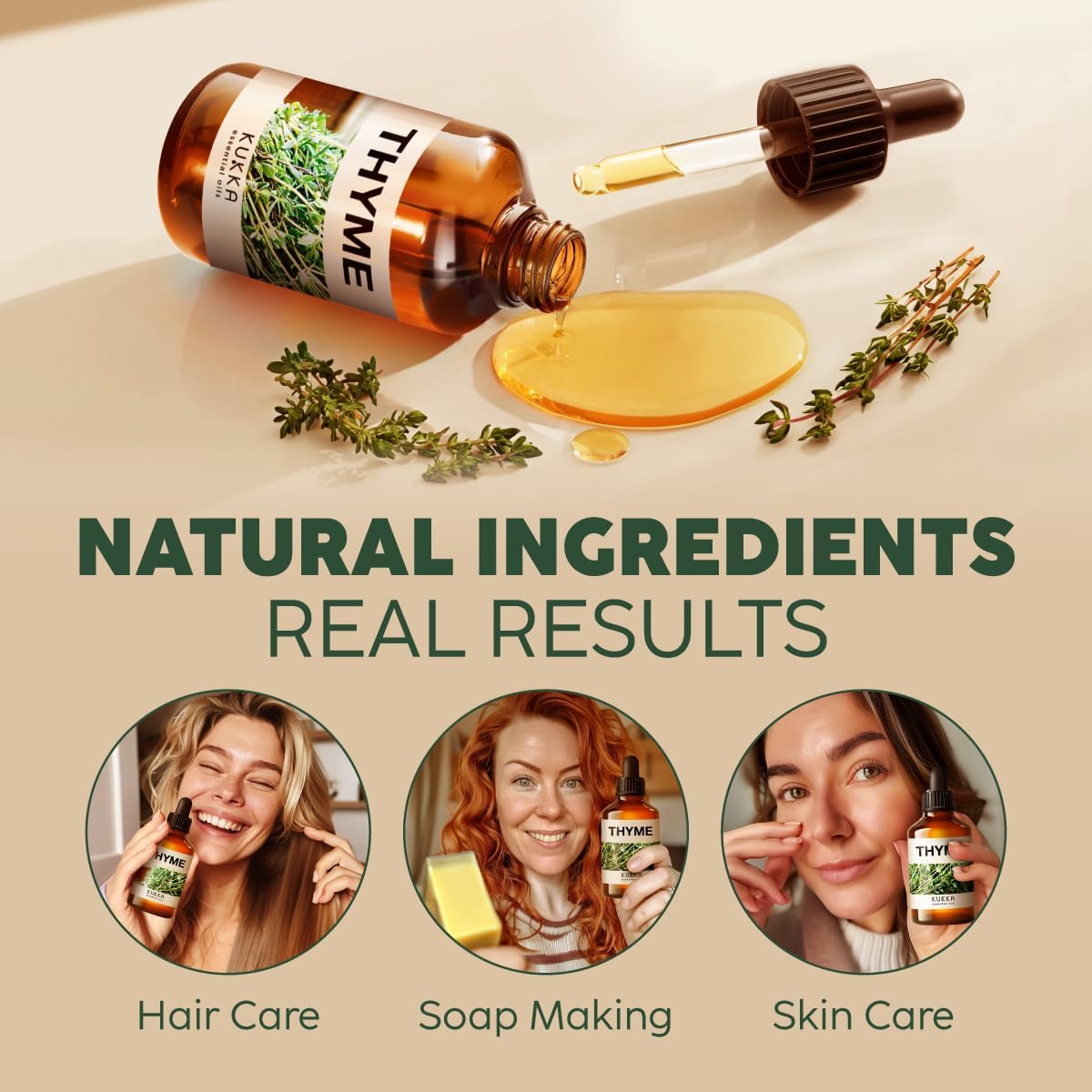 Kukka Thyme Essential Oil for Hair Thyme Oil for Skin & Soap Making Scent - 100% Natural Thyme Essential Oil for Diffuser (4 Fl Oz) : Health & Household