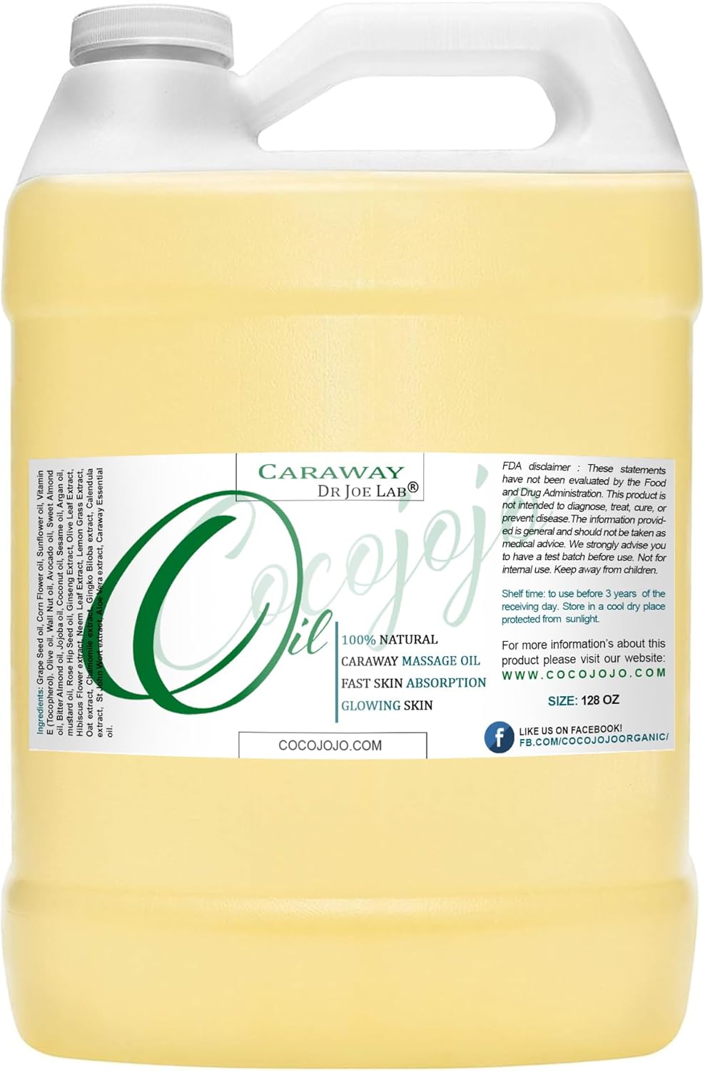 1 Gallon Caraway Essential Oil with Pure Jojoba, Grape Seed, Argan Oil and with a Very Rich Selection of Plants Extract