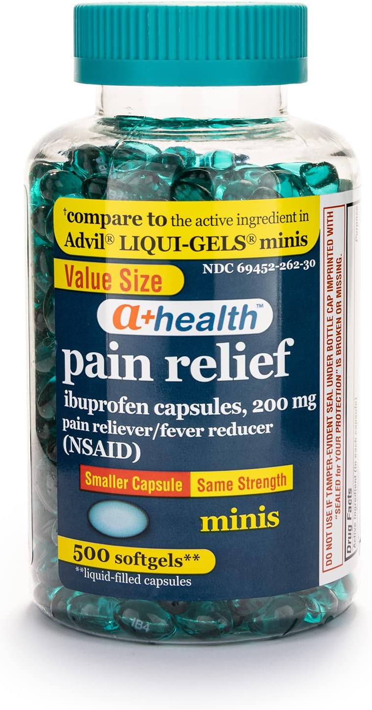 Mini Ibuprofen 200 Mg Softgels, Pain Reliever/Fever Reducer (NSAID), Made in USA, 500 Count