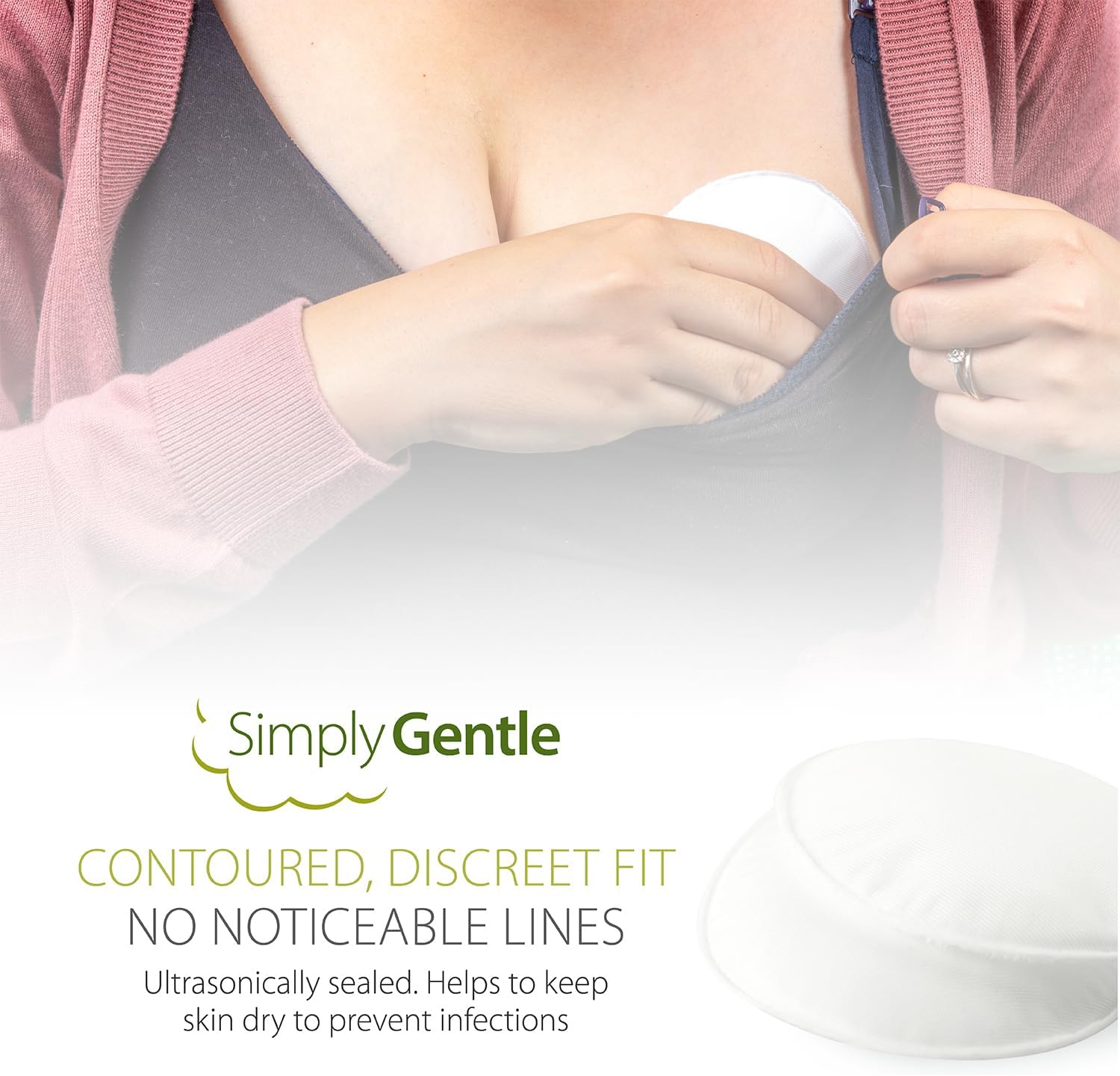 Simply Gentle Washable Nursing Breast Pads – Soft & Absorbent – Discreet - Leak-Proof Protection – Anti-Microbial & Easy To Wash – 6 Pads (Pack Of 6)