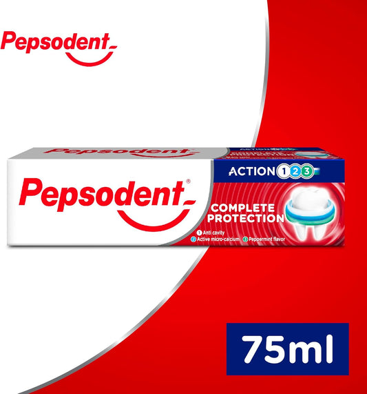 Pepsodent Toothpaste Complete Protection With Fluoride And Calcium For Caries Defense All Day 75 Ml (2 X 75 Ml Pack)