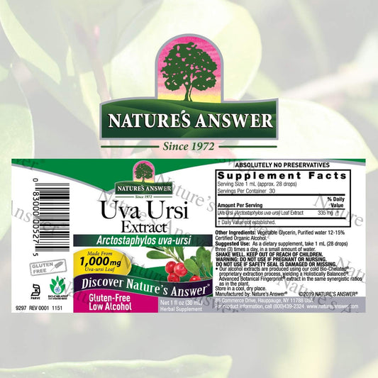 Nature's Answer Uva Ursi Leaf Liq Drops with Organic Alcohol, 1000mg, 1-  | Urinary Tract Support | Supports Nephrotic System Function | Vegan, Non-GMO | Single Count