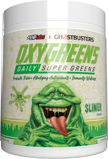 EHPlabs x Ghostbusters OxyGreens Super Greens Powder - Spirulina & Chlorella Superfood, Green Juice Powder with Prebiotic Fibre, Antioxidants & Immunity Support, 30 Serves (Slimer Lime)