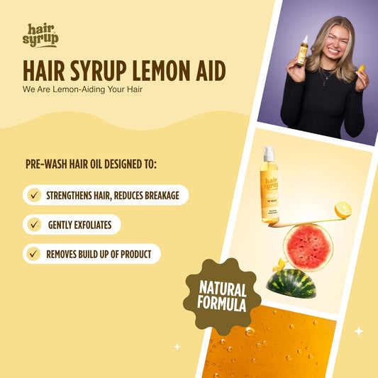 Hair Syrup | Lemon-Aid Pre-Wash Hair Oil | Refresh & Rejuvenate Your Scalp | Infused With Lemon, Watermelon & Lemongrass | Vegan | 100% Natural | 300Ml Pump Bottle Applicator