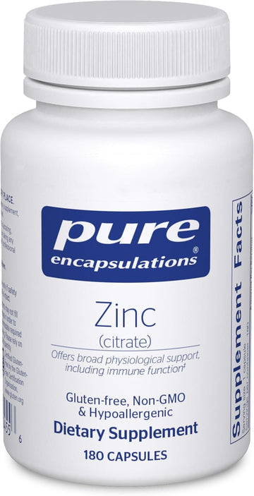 Pure Encapsulations Zinc (Citrate) - For Immune System, Tissue Development & Metabolism* - Mineral Supplement With Enzymes - Highly Absorbable Zinc - Vegan & Non-Gmo