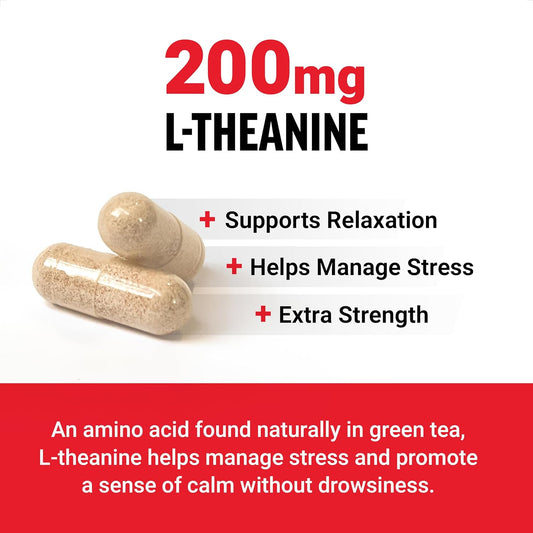 Force Factor L Theanine, Extra Strength L-Theanine Supplement For Stress Relief, And Supporting Calm And Relaxation, L Theanine 200Mg Capsules, Vegan, Non-Gmo, No Gelatin, 60 Vegetable Capsules