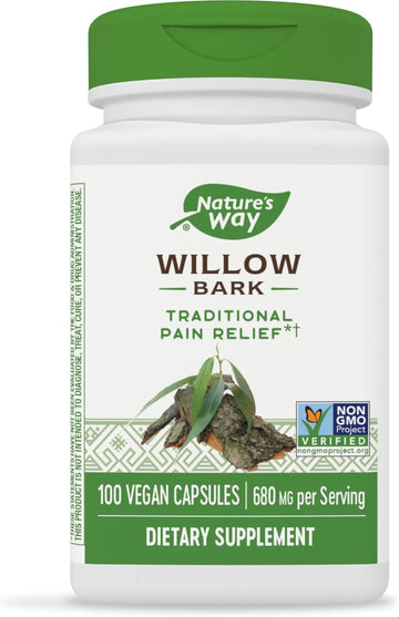 Nature'S Way Willow Bark, Traditional Relief Of Discomfort Due To Occasional Overexertion*, Non-Gmo Project Verified, 680 Mg Per Serving, 100 Vegan Capsules