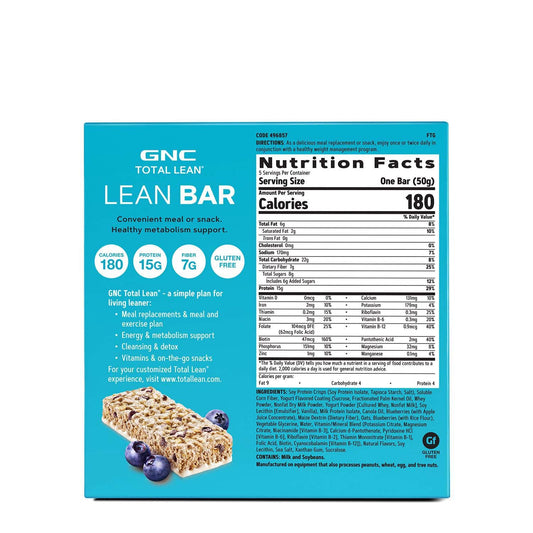 Gnc Total Lean Bar | Hunger-Satisfying, High-Protein Meal Bar| Blueberry Yogurt | 5 Bars