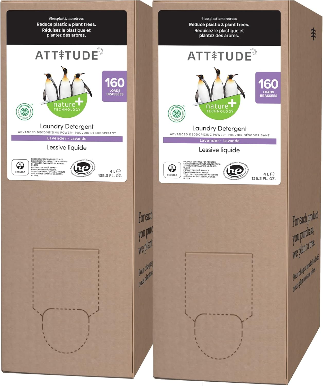 Attitude Liquid Laundry Detergent, Ewg Verified Laundry Soap, He Compatible, Vegan And Plant Based Products, Cruelty-Free, Lavender, Bulk Refill, 160 Loads, 135.26 Fl Oz (Pack Of 2)