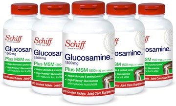 Schiff Glucosamine 1500mg Plus MSM and Hyaluronic Acid, 150 Tablets - Joint Supplement (Pack of 5)