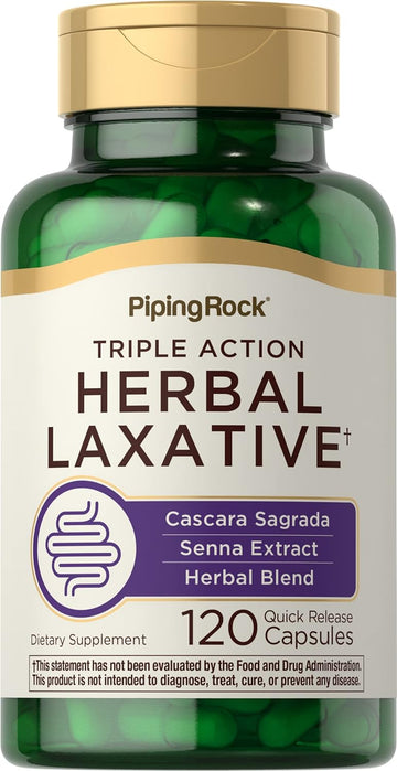 Piping Rock Herbal Laxative | 120 Capsules | Triple Action Relief Complex | Non-GMO, Gluten Free Supplement