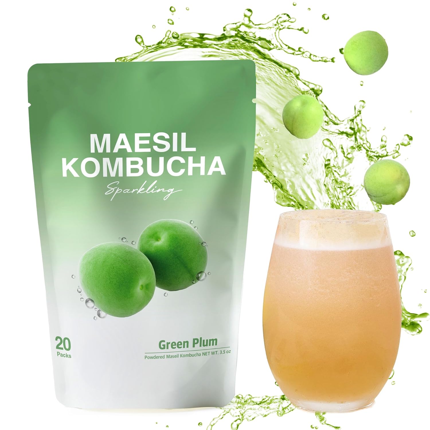Dalamhari Green Plum Kombucha Powder - Sugar Free Probiotic Drink Starter Kit